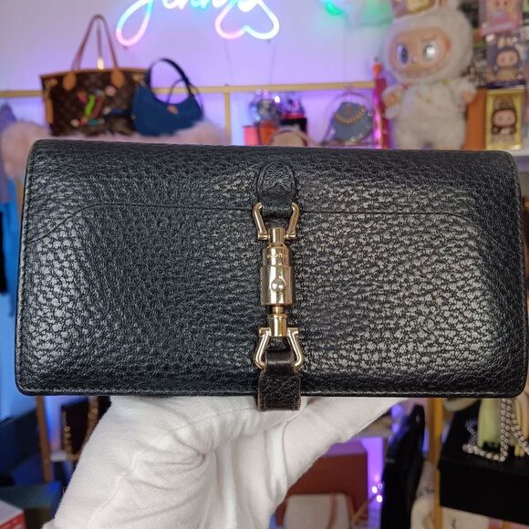 Gucci Jackie 1961 Black Pebble Leather Large Size Wallet - Picture 1 of 13